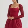 Rochie mini Aletta cu tiv bufant și decorațiuni, roșie Rochie mini Aletta cu tiv bufant și decorațiuni, roșie