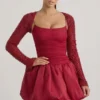 Rochie mini Aletta cu tiv bufant și decorațiuni, roșie Rochie mini Aletta cu tiv bufant și decorațiuni, roșie