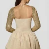 Rochie mini Aletta cu tiv bufant și ornamente, în culoarea auriu
