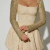 Rochie mini Aletta cu tiv bufant și ornamente, în culoarea auriu
