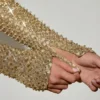 Rochie mini Aletta cu tiv bufant și ornamente, în culoarea auriu