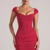 Rochie mini Alva cu decolteu în formă de inimă, în roșu cireș