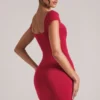 Rochie mini Alva cu decolteu în formă de inimă, în roșu cireș
