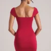 Rochie mini Alva cu decolteu în formă de inimă, în roșu cireș
