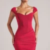 Rochie mini Alva cu decolteu în formă de inimă, în roșu cireș