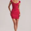 Rochie mini Alva cu decolteu în formă de inimă, în roșu cireș