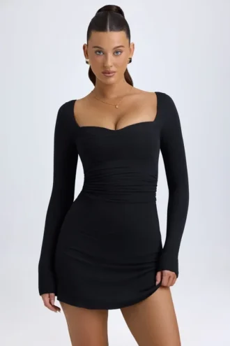 Rochie mini Alvie din modal, cu straturi și croi în A, în negru Rochie mini Alvie din modal, cu straturi și croi în A, în negru
