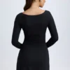 Rochie mini Alvie din modal, cu straturi și croi în A, în negru