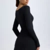 Rochie mini Alvie din modal, cu straturi și croi în A, în negru