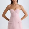 Rochie mini Arta fără bretele, cu croi structurat în formă de lalea, în nuanța roz-mov