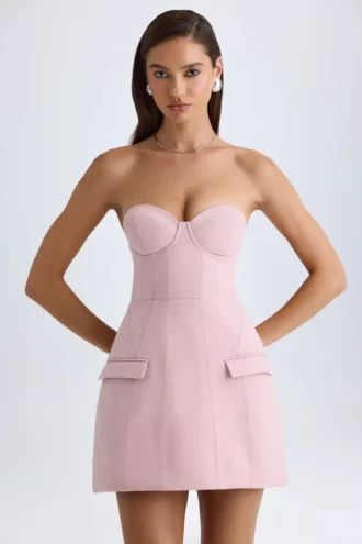 Rochie mini Arta fără bretele, cu croi structurat în formă de lalea, în nuanța roz-mov Rochie mini Arta fără bretele, cu croi structurat în formă de lalea, în nuanța roz-mov