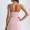 Rochie mini Arta fără bretele, cu croi structurat în formă de lalea, în nuanța roz-mov
