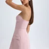 Rochie mini Arta fără bretele, cu croi structurat în formă de lalea, în nuanța roz-mov