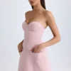 Rochie mini Arta fără bretele, cu croi structurat în formă de lalea, în nuanța roz-mov