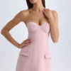 Rochie mini Arta fără bretele, cu croi structurat în formă de lalea, în nuanța roz-mov