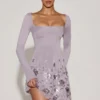 Rochie mini asimetrică cu aplicații Lumiki, în nuanța liliac