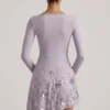Rochie mini asimetrică cu aplicații Lumiki, în nuanța liliac