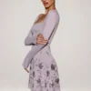 Rochie mini asimetrică cu aplicații Lumiki, în nuanța liliac