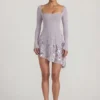 Rochie mini asimetrică cu aplicații Lumiki, în nuanța liliac