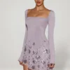 Rochie mini asimetrică cu aplicații Lumiki, în nuanța liliac
