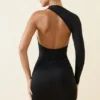 Rochie mini asimetrică cu volane și spate decupat Alina, negru Rochie mini asimetrică cu volane și spate decupat Alina, negru