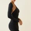 Rochie mini asimetrică cu volane și spate decupat Alina, negru Rochie mini asimetrică cu volane și spate decupat Alina, negru