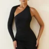 Rochie mini asimetrică cu volane și spate decupat Alina, negru Rochie mini asimetrică cu volane și spate decupat Alina, negru