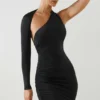 Rochie mini asimetrică cu volane și spate decupat Alina, negru Rochie mini asimetrică cu volane și spate decupat Alina, negru