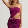 Rochie mini asimetrică din jersey texturat Zephyr în violet fructe de pădure
