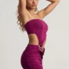 Rochie mini asimetrică din jersey texturat Zephyr în violet fructe de pădure