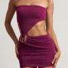 Rochie mini asimetrică din jersey texturat Zephyr în violet fructe de pădure
