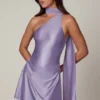 Rochie mini asimetrică Kiraz cu detalii eșarfă, în culoarea liliac