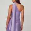 Rochie mini asimetrică Kiraz cu detalii eșarfă, în culoarea liliac