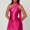 Rochie mini asimetrică Kiraz cu detaliu eșarfă, în roz aprins