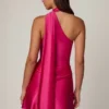 Rochie mini asimetrică Kiraz cu detaliu eșarfă, în roz aprins