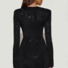 Rochie mini asimetrică mulată cu ornamente Nevina, negru Rochie mini asimetrică mulată cu ornamente Nevina, negru