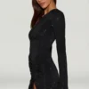 Rochie mini asimetrică mulată cu ornamente Nevina, negru Rochie mini asimetrică mulată cu ornamente Nevina, negru