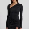 Rochie mini asimetrică mulată cu ornamente Nevina, negru Rochie mini asimetrică mulată cu ornamente Nevina, negru