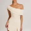 Rochie mini asimetrică în linie A din modal Suhana, culoare ivoriu Rochie mini asimetrică în linie A din modal Suhana, culoare ivoriu