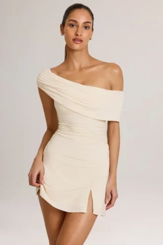 Rochie mini asimetrică în linie A din modal Suhana, culoare ivoriu Rochie mini asimetrică în linie A din modal Suhana, culoare ivoriu