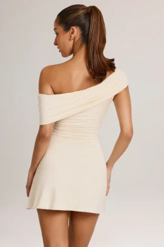 Rochie mini asimetrică în linie A din modal Suhana, culoare ivoriu Rochie mini asimetrică în linie A din modal Suhana, culoare ivoriu