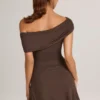 Rochie mini asimetrică în linie A din modal Suhana, culoare maro ciocolată