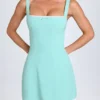 Rochie mini Aubrielle cu bordură din dantelă, în culoarea verde mare