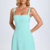 Rochie mini Aubrielle cu bordură din dantelă, în culoarea verde mare