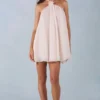 Rochie mini babydoll cu gât halter Evania, culoare ivoriu