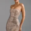 Rochie mini bandeau Aurora cu ornamente, culoare Almond