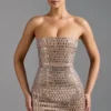 Rochie mini bandeau Aurora cu ornamente, culoare Almond