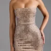 Rochie mini bandeau Aurora cu ornamente, culoare Almond