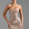 Rochie mini bandeau Aurora cu ornamente, culoare Almond