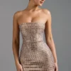Rochie mini bandeau Aurora cu ornamente, culoare Almond